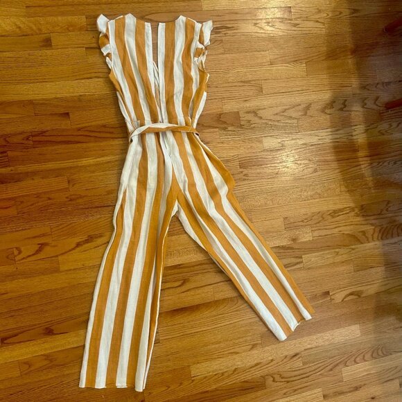 Boden Jumpsuit Mustard Yellow Striped Mila Wide Legged Linen (Women Size 6) - Picture 7 of 8
